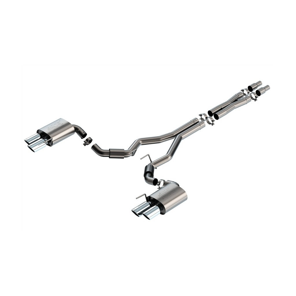 BORLA 140970 Exhaust system Cat-Back ATAK 3" D RD RL AC SR Tip: 4" RD X 9.50" & 4" RD X 9.00" Quad tip (Non-active exhaust) for FORD Mustang GT 5.0L V8 2024 Photo-0