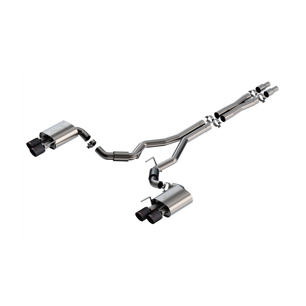 BORLA 140970CFBA Exhaust system Cat-Back ATAK 3" D RD SE AC CFBA SR Tip: 4" RD X 6.62" Carbon fiber black anodized Quad tip (Non-active exhaust) for FORD Mustang GT 5.0L V8 2024 Photo-0