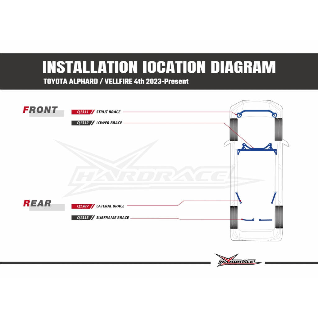 HARDRACE Q1311 Front strut brace - 1 pcs/set for TOYOTA Vellfire 2023 / LEXUS LM 2023 Photo-4