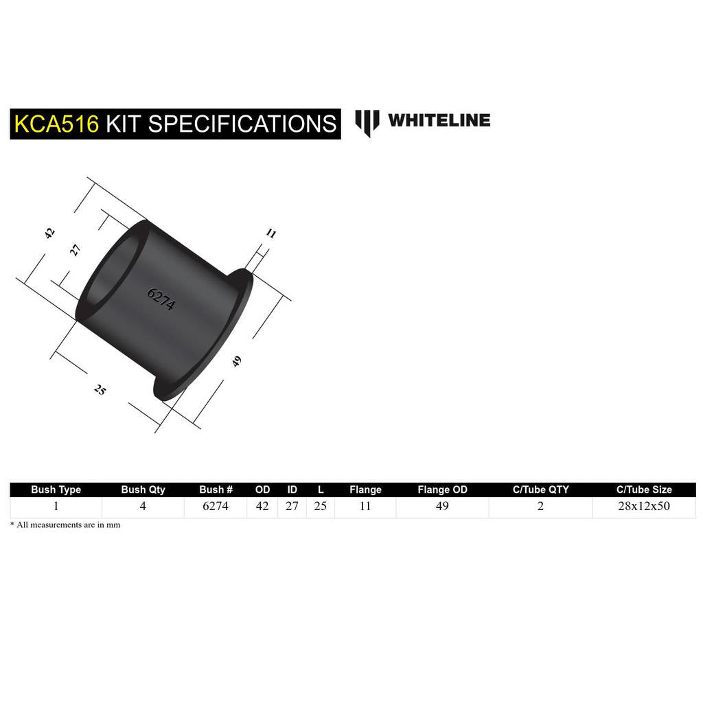 WHITELINE KCA516 Whiteline Fixed Control Arm Upper - Inner Bushing Kit Photo-5