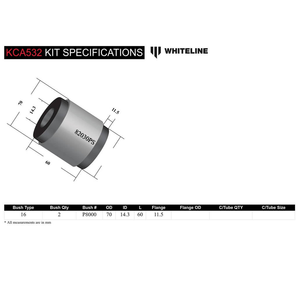 WHITELINE KCA532 Front Lower Radius Compliance Arm Bushing Double Offset Caster Kit for Tesla Model 3/Model Y Photo-3