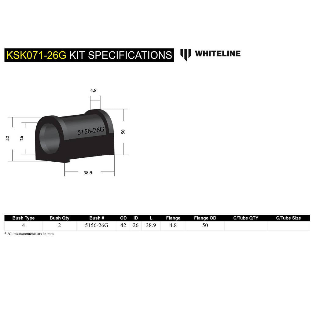 WHITELINE KSK071-26 Sway Bar Bushing Service Kit (26mm) Photo-4