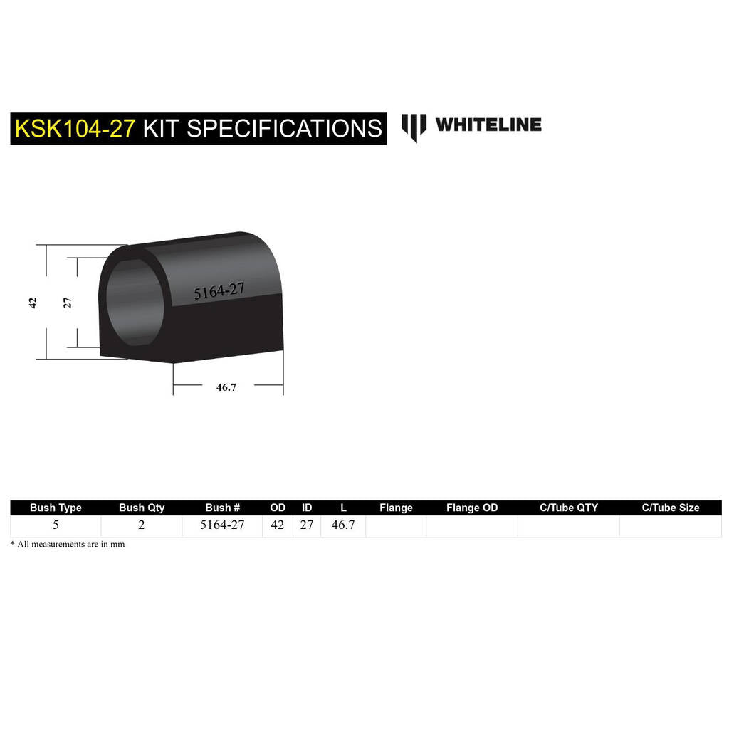 WHITELINE KSK104-27 Front Anti Roll Bar Mount - Bushing Kit 27mm for Whiteline Anti Roll Bars Photo-4