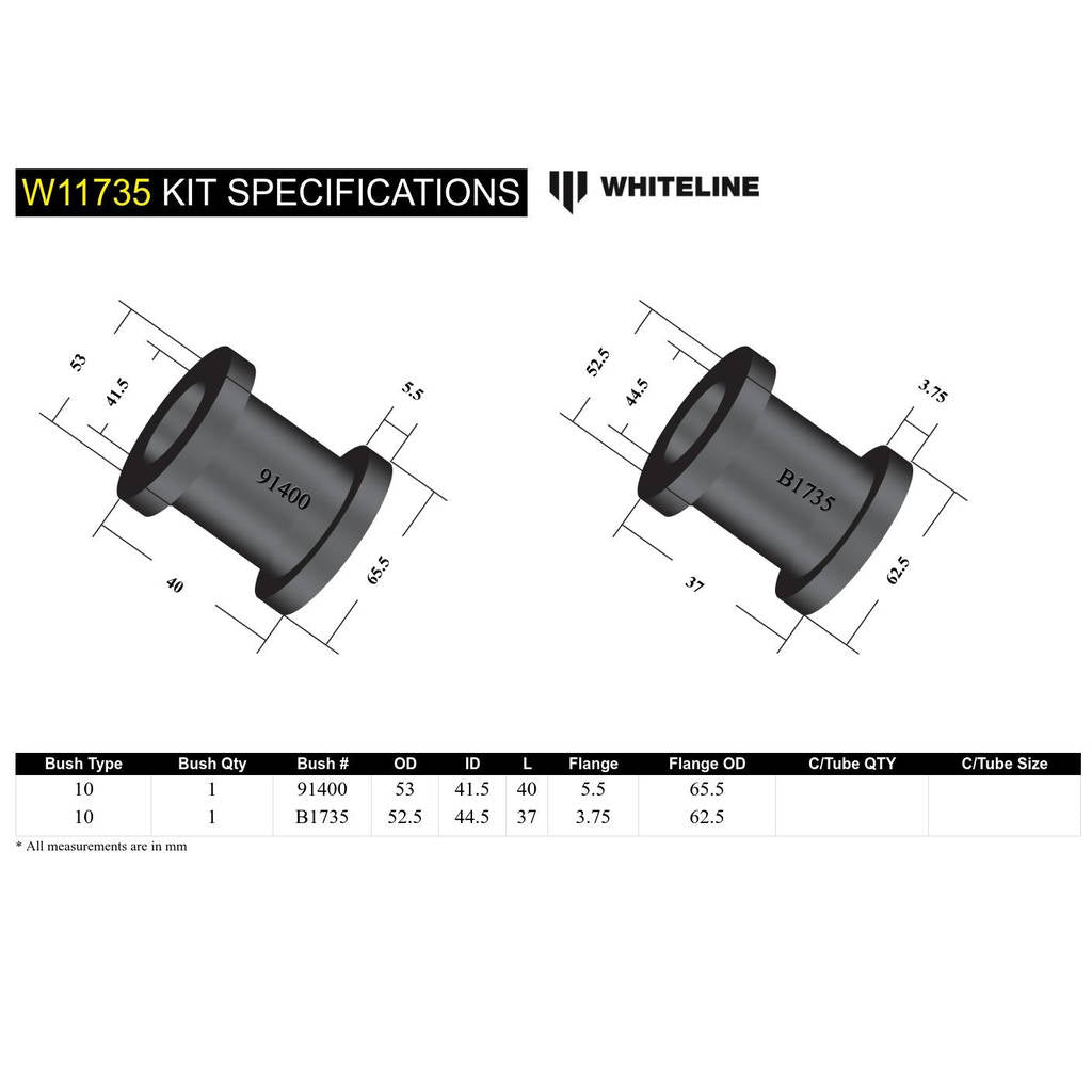 WHITELINE W11735 Front Steering Rack/Pinion - Mount Bushing Kit for Nissan Pulsar N14, N15 Photo-4