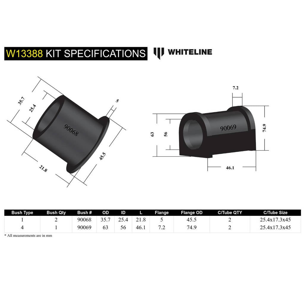 WHITELINE W13388 Front Steering Rack/Pinion - Mount Bushing Kit for Holden Colorado, Rodeo/Isuzu D-Max Photo-3