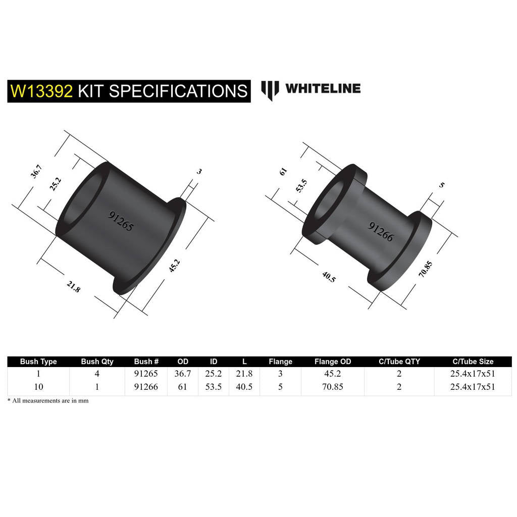 WHITELINE W13392 Front Steering Rack/Pinion - Mount Bushing Kit for Nissan Navara D40 2wd/4wd Photo-4