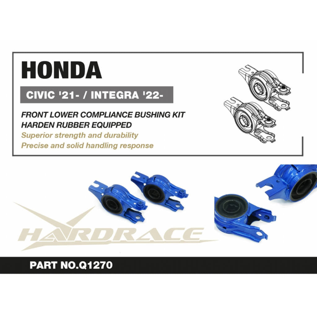 HARDRACE Q1270 Front Lower Compliance Bushing Kit (Harden Rubber) 2pcs for HONDA Civic 2021+ / ACURA Integra 2022+ Photo-1