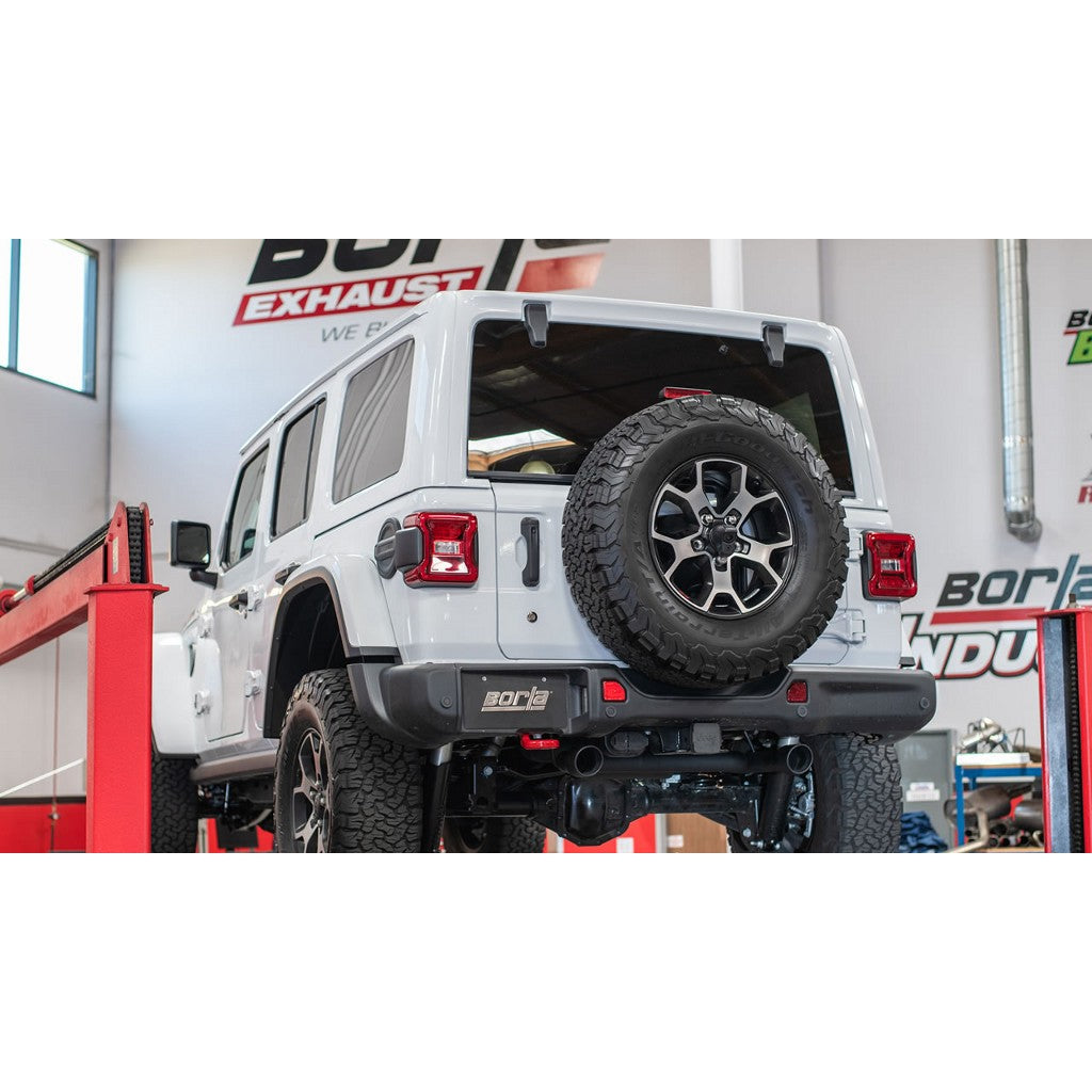BORLA 11962CB Exhaust System Axle-Back Touring, 2.75", 2.5" (3.5" Black Tips) for JEEP Wrangler 2.0L (JL / JLU) 2018- Photo-1