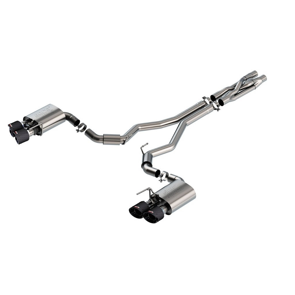 BORLA 140837CF Cat-Back Exhaust System 3", ATAK (5" RD X 7.46" Carbon Fiber Tips) for FORD Mustang Shelby GT500 5.2L V8 2020-2023 Photo-0