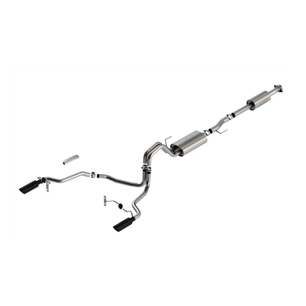 BORLA 140862BC Cat-Back Exhaust System 3", 2.25", Touring (4" RD X 14" Black Chrome Tips) for FORD F-150 2.7 L / 3.5 L V6 2021-2023 Photo-0