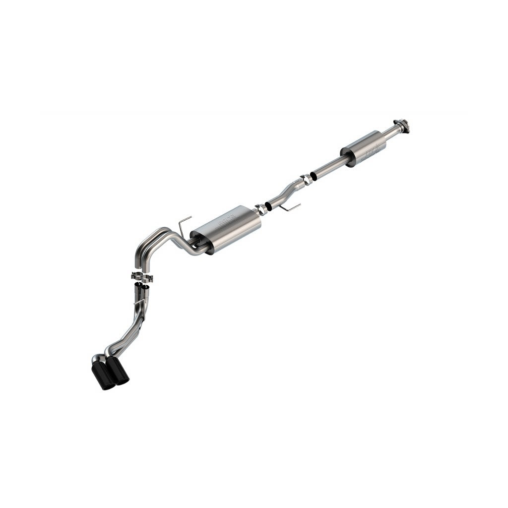 BORLA 140870BC Cat-Back Exhaust System 3", 2.25", Touring (4" RD X 11" Black Chrome Tips) for FORD F-150 2.7 L / 3.5 L V6 2021-2023 Photo-0