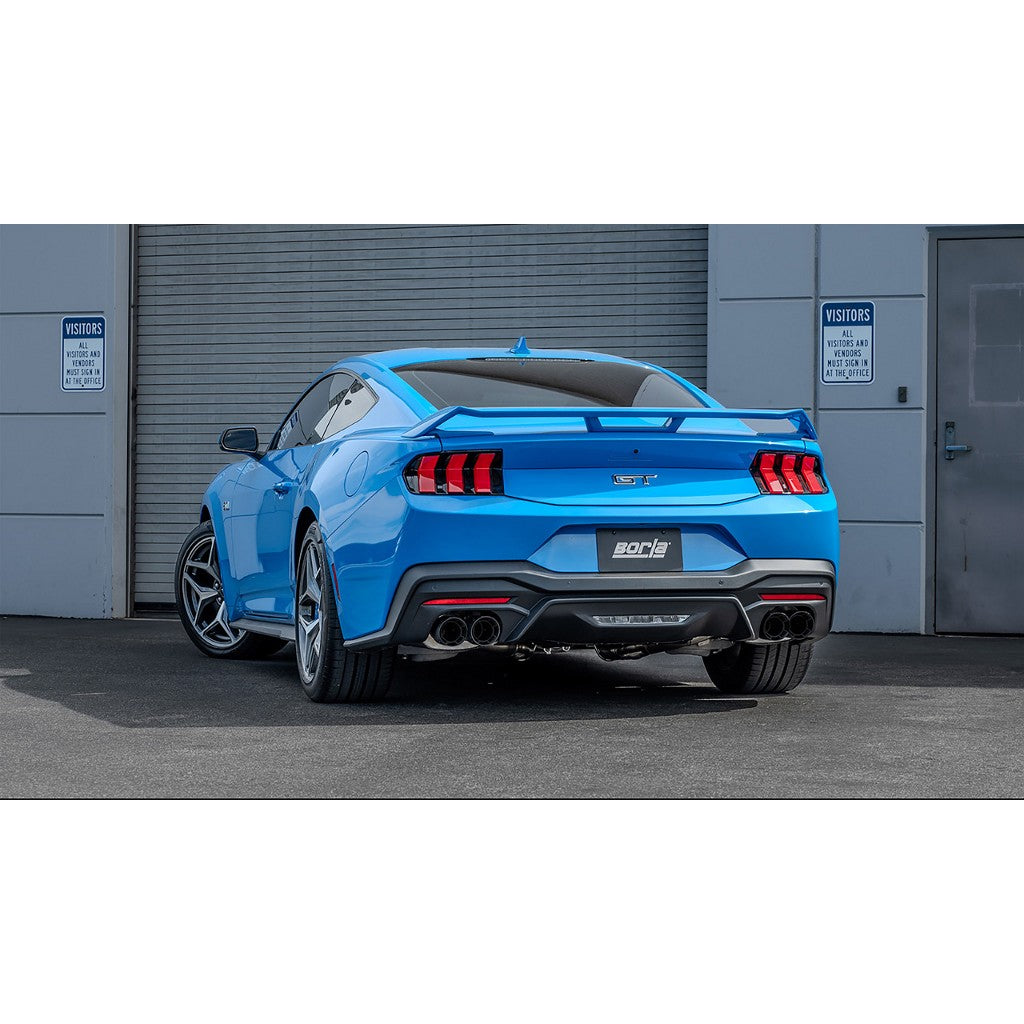 BORLA 140962CFBA Cat-Back Exhaust System 3" S-Type Sport (4" RD X 7.13" And 4" RD X 6.95" Carbon Fiber Black Anodized Tips), Active Exhaust for FORD Mustang GT 5.0L V8 2024 Photo-1