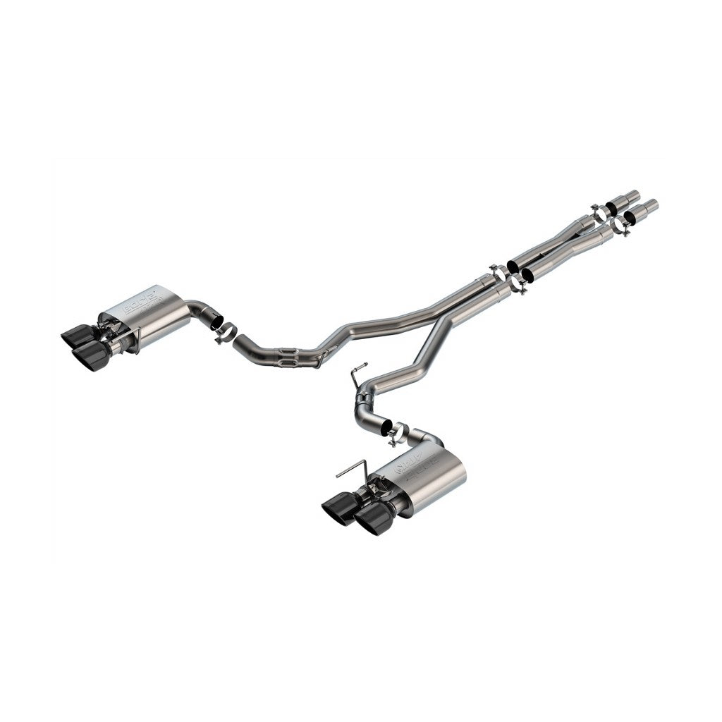 BORLA 140965BC Cat-Back Exhaust System 3", ATAK (5" RD X 6.50" Black Chrome Tips), Active Exhaust for FORD Mustang Dark Horse 5.0L V8 2024 Photo-0