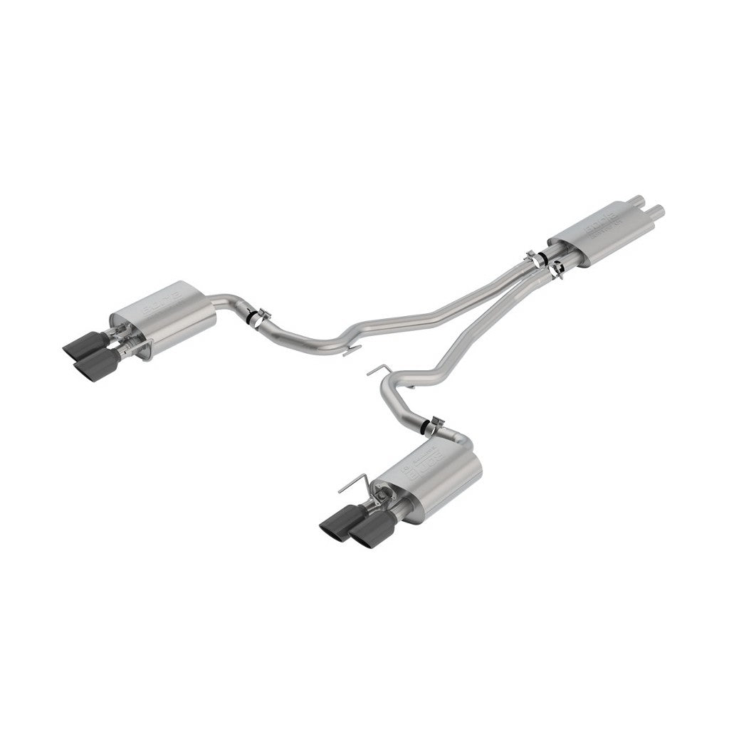 BORLA 1014045BC Cat-Back Exhaust System 2.5", Touring (4" RD X 9.5" And 4" RD X 6.2" Black Chrome Tips), With Valves for FORD Mustang GT 5.0L 2018-2023 Photo-0