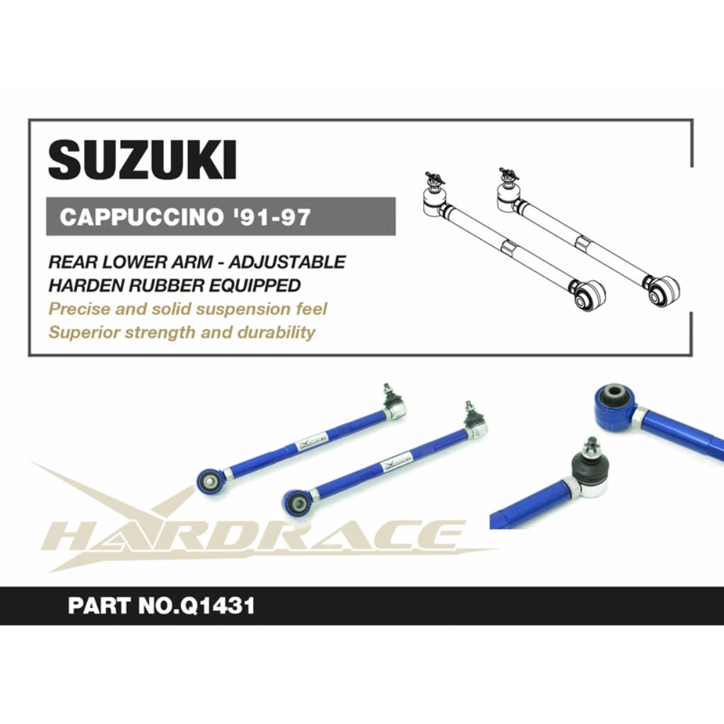 HARDRACE Q1431 Adjustable Rear Lower Arm (Harden Rubber), 2pcs for SUZUKI Cappuccino 1991-1997 Photo-1