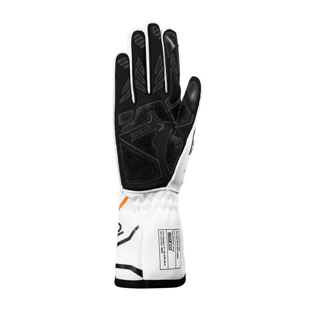 SPARCO BKG0002B0W17013 Karting Gloves K-Tide+ (FIA 8877-2022), White / Fluo Orange, Size 13 Photo-1