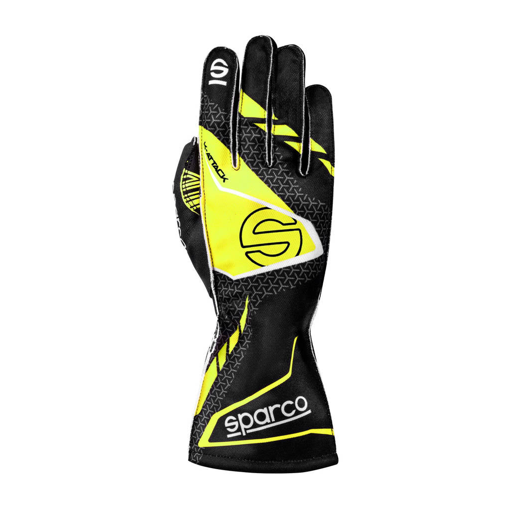 SPARCO BKG0004B0K08009 Karting Gloves K-Attack, Black / Fluo Yellow, Size 9 Photo-0
