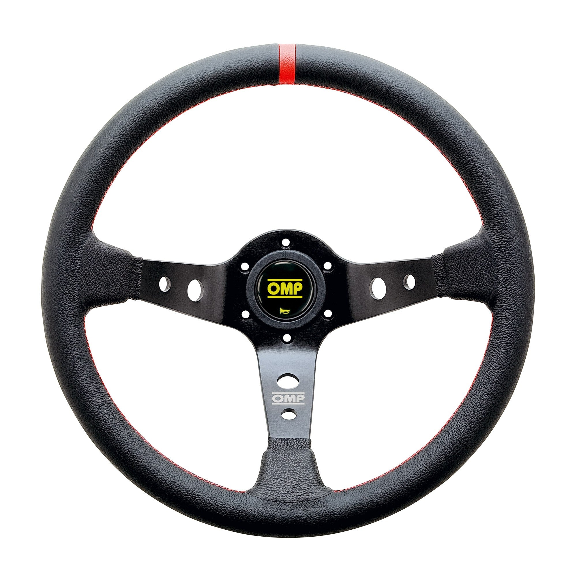 OMP OD0-1956-073 Steering wheel CORSICA, leather, black/black (red stitching), diam.350mm, reach 95mm Photo-0