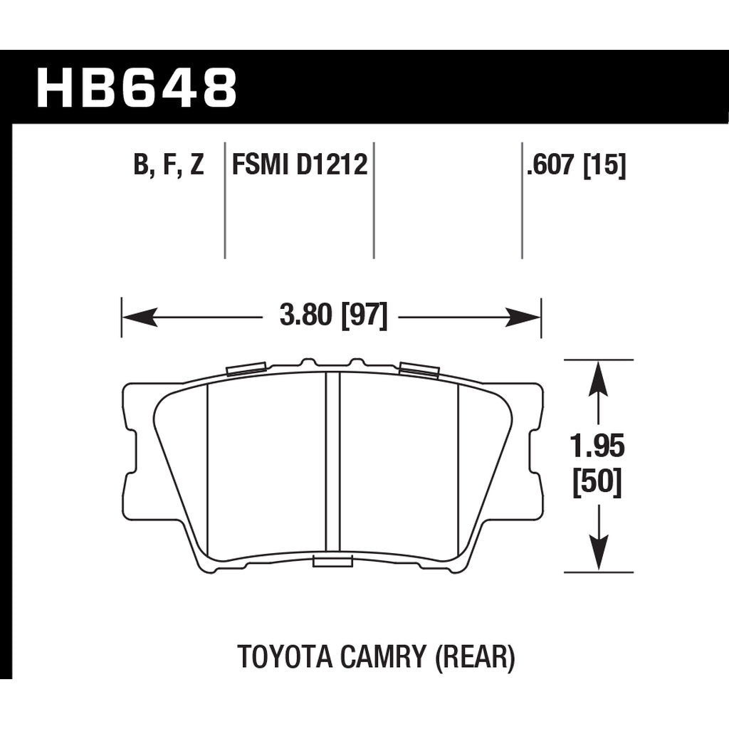 HAWK HB648F.607 Brake Pads HPS Rear TOYOTA CAMRY 2007-2011 2.4/3.0 Photo-2