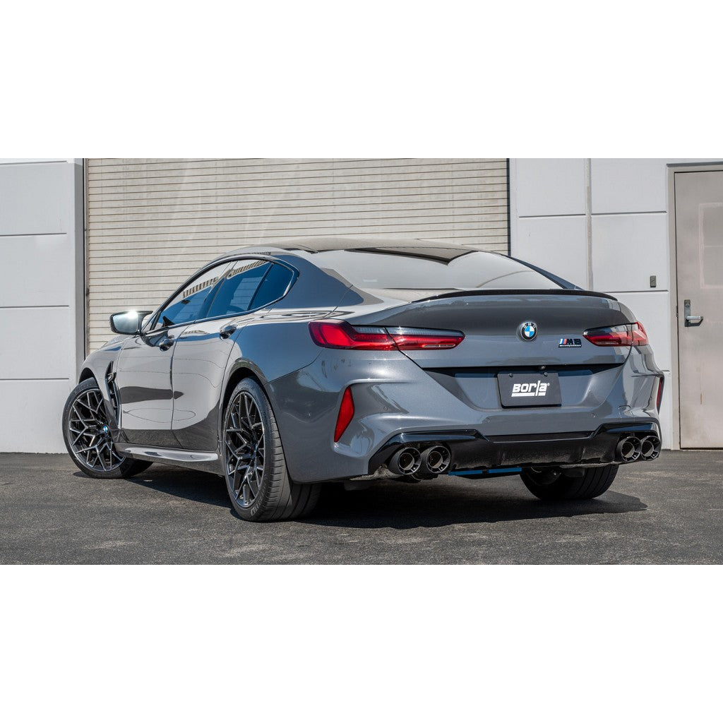 BORLA 140988CFBA Cat-Back Exhaust 3.50", 3.00", 2.00", ATAK (4.5" Carbon Fiber Black Anodized Tips) for BMW M8 (F93) Photo-1