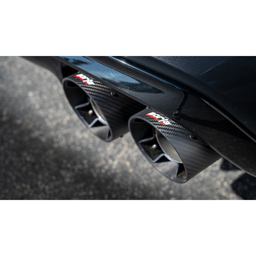BORLA 140988CFBA Cat-Back Exhaust 3.50", 3.00", 2.00", ATAK (4.5" Carbon Fiber Black Anodized Tips) for BMW M8 (F93) Photo-2