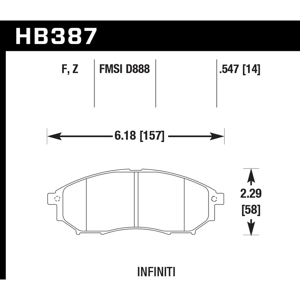 HAWK HB387F.547 06-09 HPS Street Front NISSAN 350Z/05-08 INFINITI G35 w/o Brembo Photo-2