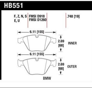 HAWK HB551N.748 Brake Pads HP+ Street Front BMW M3 2008-2013/Z4 sDrive35is 2012-2016 Photo-1