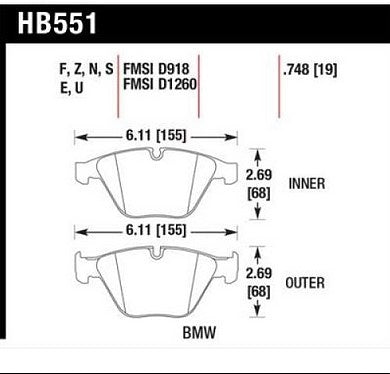 HAWK HB551N.748 Brake Pads HP+ Street Front BMW M3 2008-2013/Z4 sDrive35is 2012-2016 Photo-1 