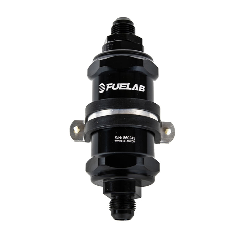 FUELAB 84811-1 In-Line Fuel Filter With Check Valve (6AN in/out, 3 inch 40 micron stainless steel element) Black Photo-0