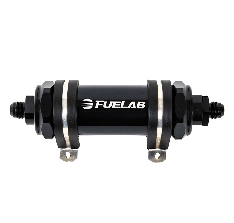 FUELAB 85801-1 In-Line Fuel Filter With Check Valve (8AN in/out, 5 inch 10 micron paper element) Black Photo-0