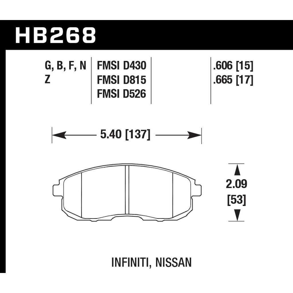 HAWK HB268B.665 Front brake pads INFINITI G35/NISSAN 350Z (non-Brembo)/JUKE Photo-2