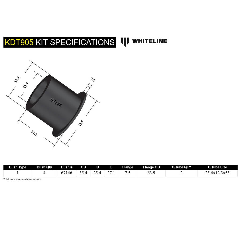 WHITELINE KDT905 Rear Differential Bushings - Outrigger - Subaru Photo-4