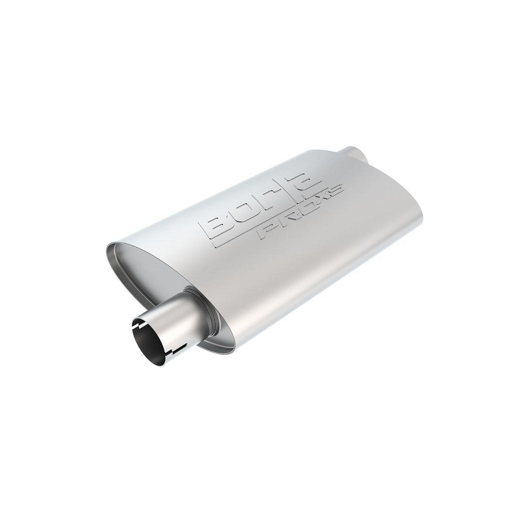 BORLA 400488 UNIVERSAL Performance Muffler, oval, silver ProXS, In / Out 2", Offset, dim. 14"x4"x9.5 Photo-0