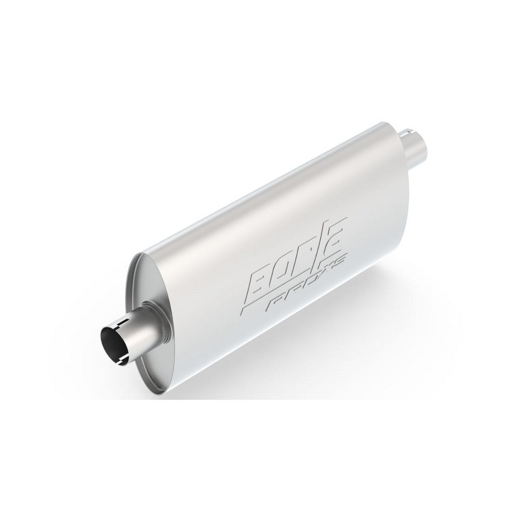 BORLA 400483 UNIVERSAL Performance Muffler, oval, silver ProXS, In / Out 2.25", Central / Offset, dim. 19"x4"x9.5", Mounting clamp Photo-0