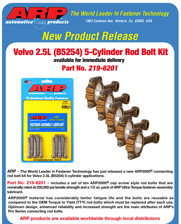 ARP 219-6201 VOLVO 2.5L B5254 5cyl rod bolt kit Photo-1