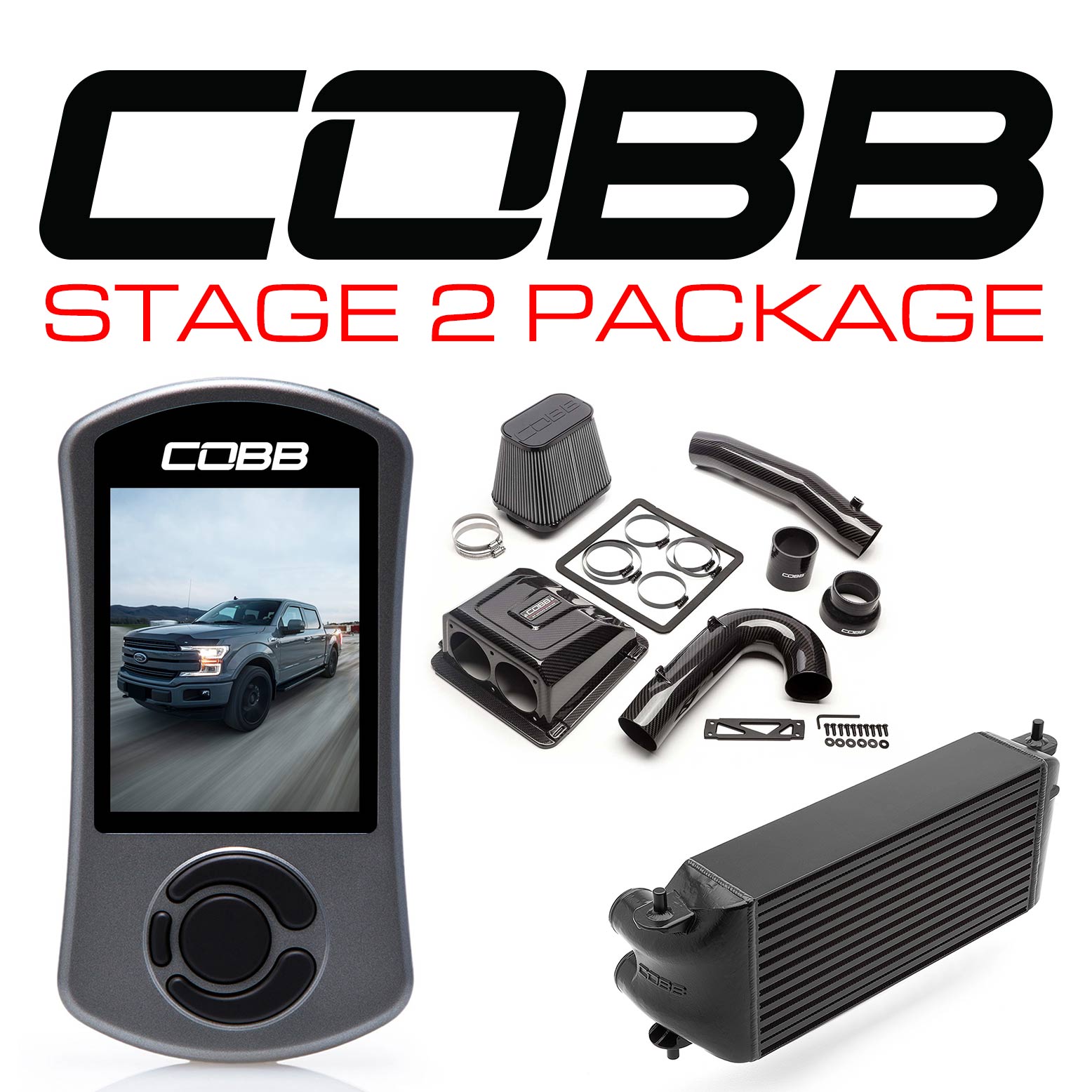 COBB FOR0060S20BK-TCM-RED FORD Stage 2 Redline Carbon Fiber Power Package Black with TCM F-150 Ecoboost 3.5L 2017-2019 Photo-0