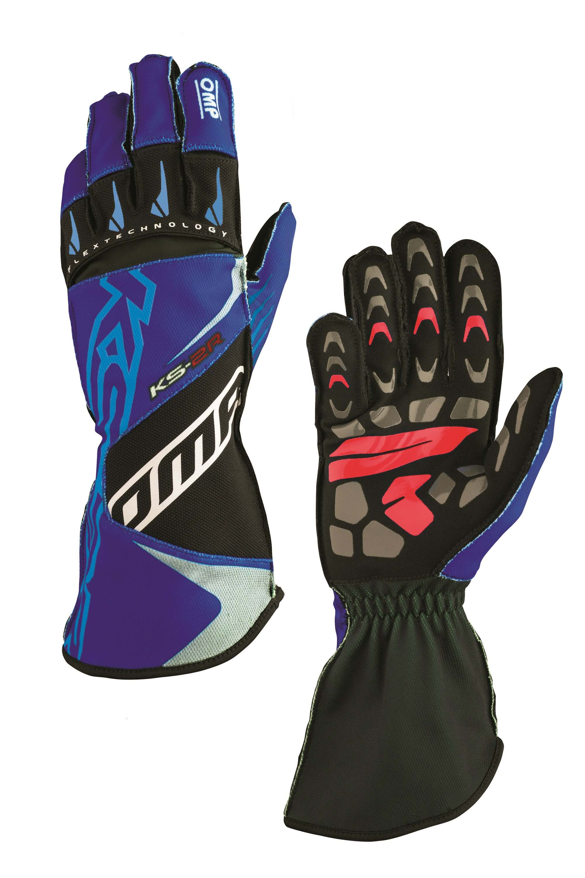 OMP KB0-2749-A01-242-004 Karting Gloves KS-2R MY2022 (for Kids), Navy Blue / Cyan, Size 4 Photo-0