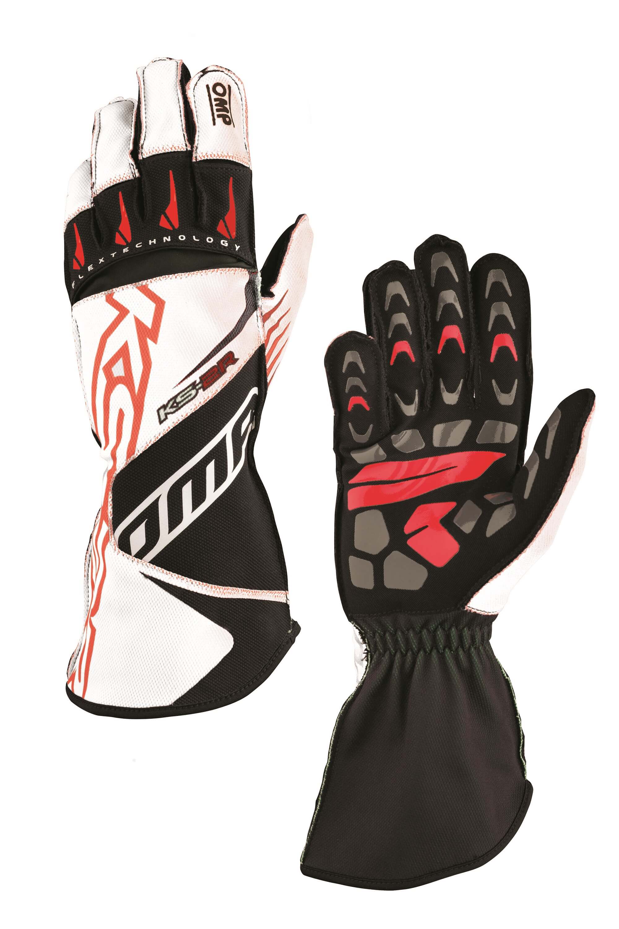 OMP KB0-2749-A01-120-XS Karting Gloves KS-2R MY2022 (for Kids), White / Red, Size XS Photo-0