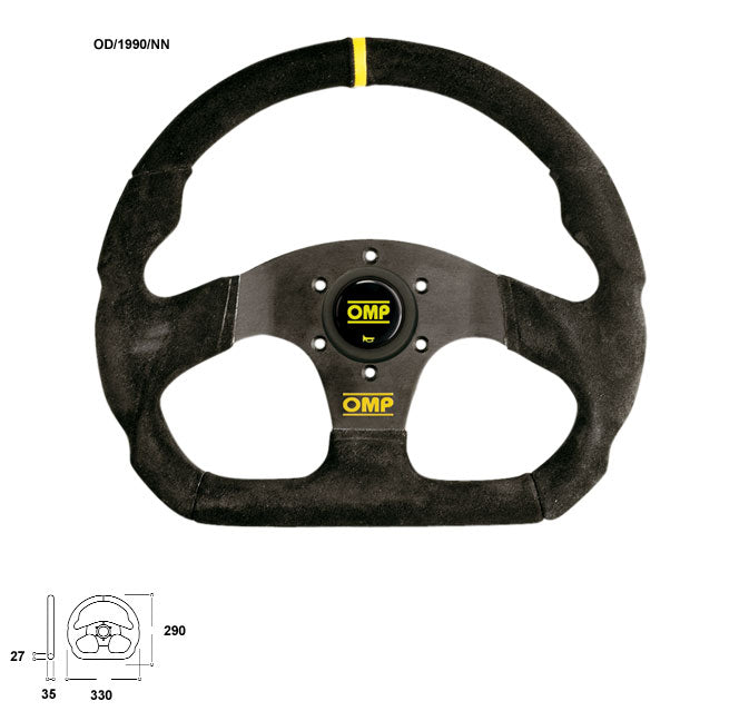 OMP OD0-1990-071 (OD/1990/NN) Steering wheel SUPERQUADRO, suede, black, diam.330mm, reach 0mm Photo-0