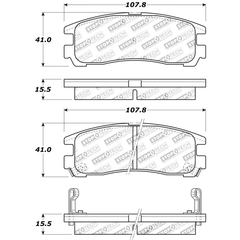 STOPTECH 309.03830 Rear Sport Brake Pads with Shims & Hardware CHRYSLER/DODGE 3000GT/Avenger/Colt/Eclipse 1990-2012 Photo-3