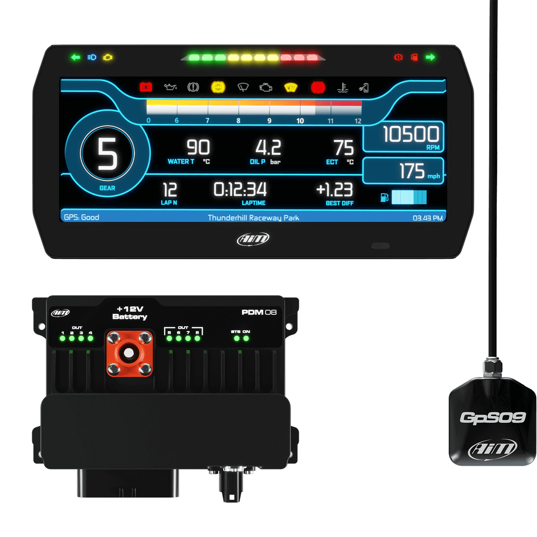 AIM PDM-8-10-I-CR4-XC1PDM08D10R400C2 PDM08 with 10" road icons display GPS data logging kit Photo-0
