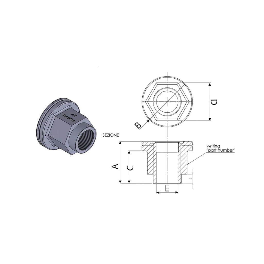 A.I.TECH AIT-DADO-3BLK Wheel nut Antioxide Black 12x1,25 flat side, ex 19mm, o.d. 28mm, total lenght 29mm for PEUGEOT / CITROEN Photo-1