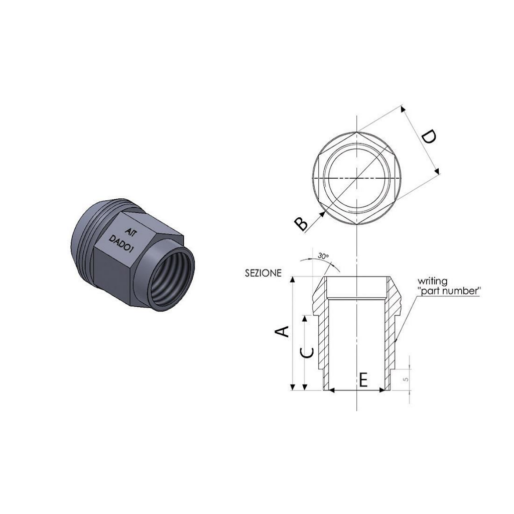 A.I.TECH AIT-DADO-12BLK Wheel nut Antioxide Black 12x1,25, ex 19mm, o.d. 28mm conical seat, total lenght 28,5mm, steel coppered Photo-1