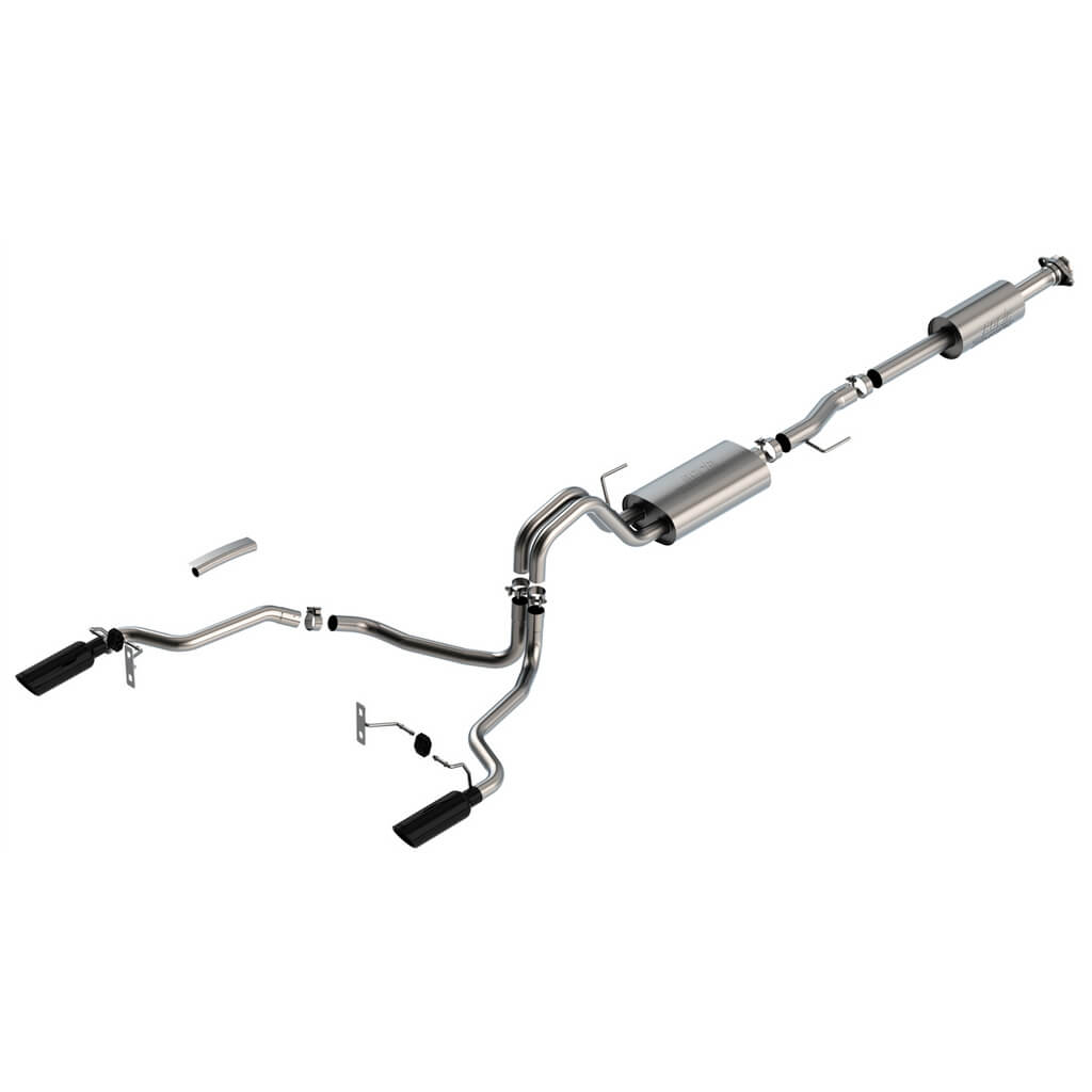 BORLA 140865BC Cat-Back Exhaust System 3", 2.25" Touring (4" Black Chrome Tips) for FORD F-150 5.0L V8 2021-2023 Photo-0