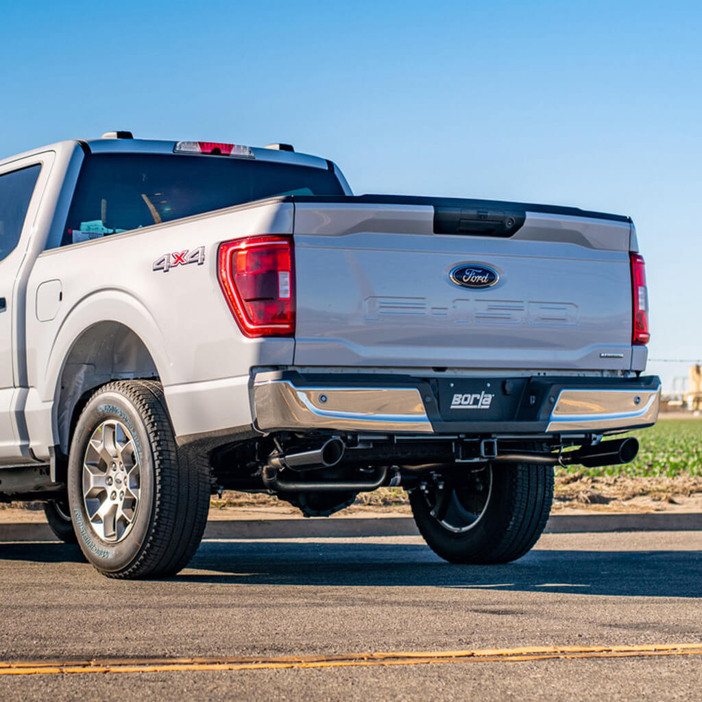 BORLA 140865BC Cat-Back Exhaust System 3", 2.25" Touring (4" Black Chrome Tips) for FORD F-150 5.0L V8 2021-2023 Photo-1