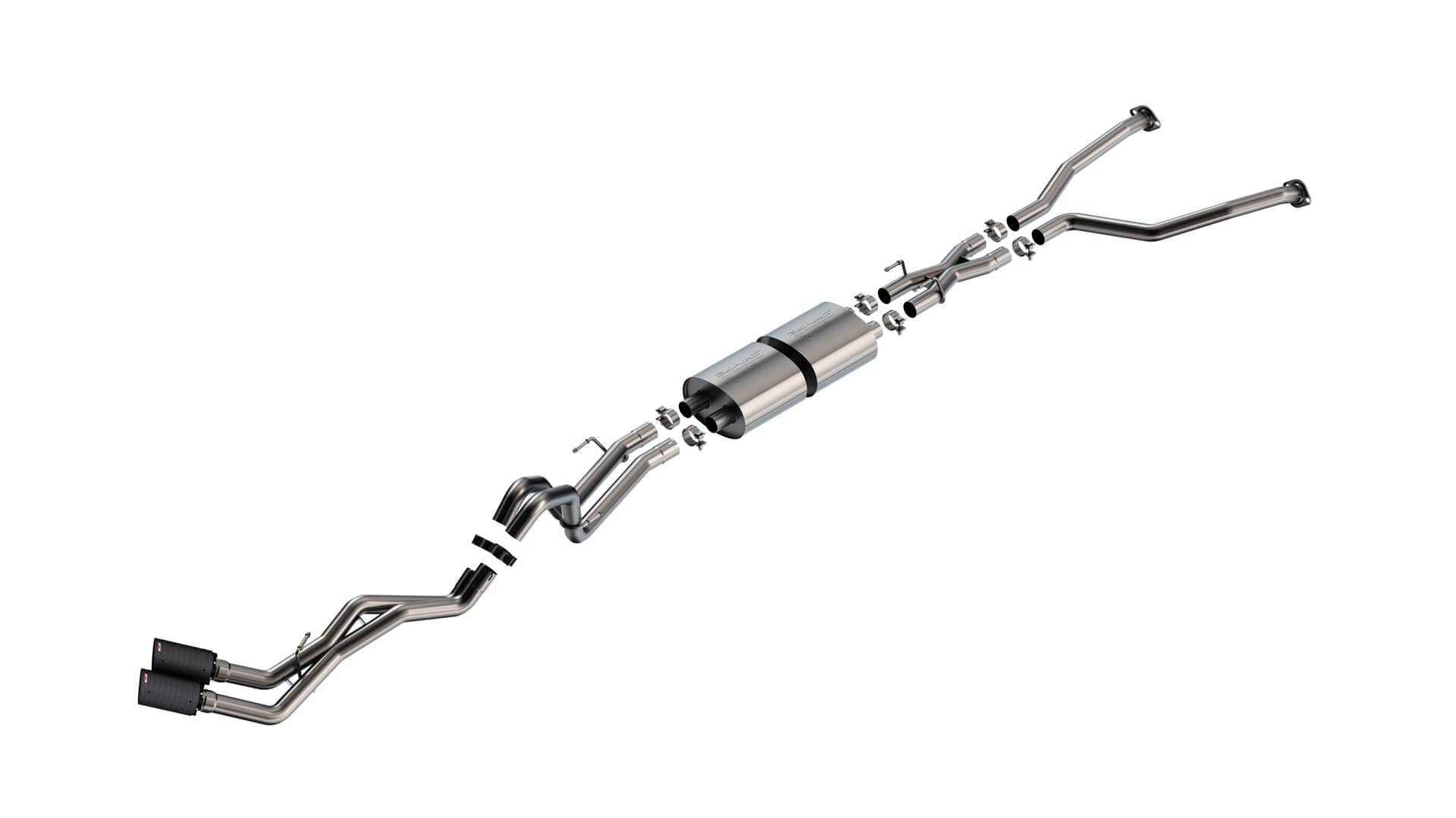 BORLA 140939CFBA Exhaust System Cat-Back "S-TYPE" D RD AC S 2.50" TIP: 4.50" RD X 10.00" CARBON FIBER BLACK ANODIZED for TOYOTA TUNDRA '22-'24 3.4L V6 AT 2+4WD 4DR CCSB+ECSTB WB 145.7" Photo-0