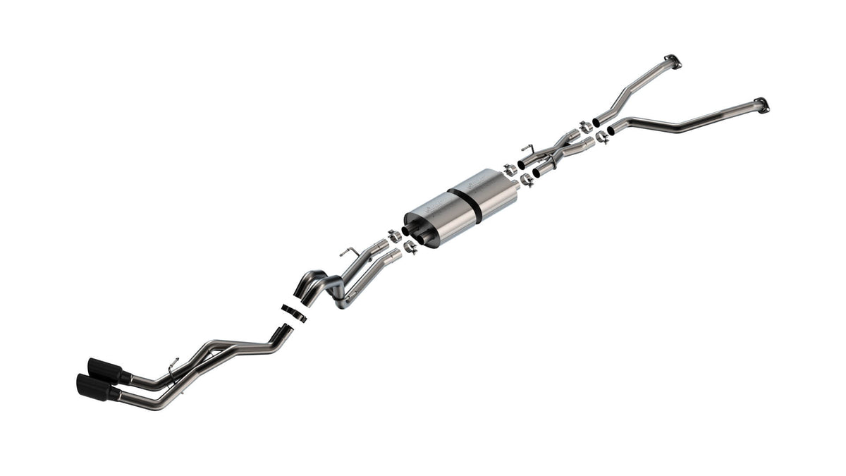 BORLA 140940BC Exhaust System Cat-Back "ATAK" D RD RL AC S 2.50" TIP: 4.50" RD X 10.00" BLACK CHROME for TOYOTA TUNDRA '22-'24 3.4L V6 AT 2+4WD 4DR CCSB+ECSTB WB 145.7" Photo-0