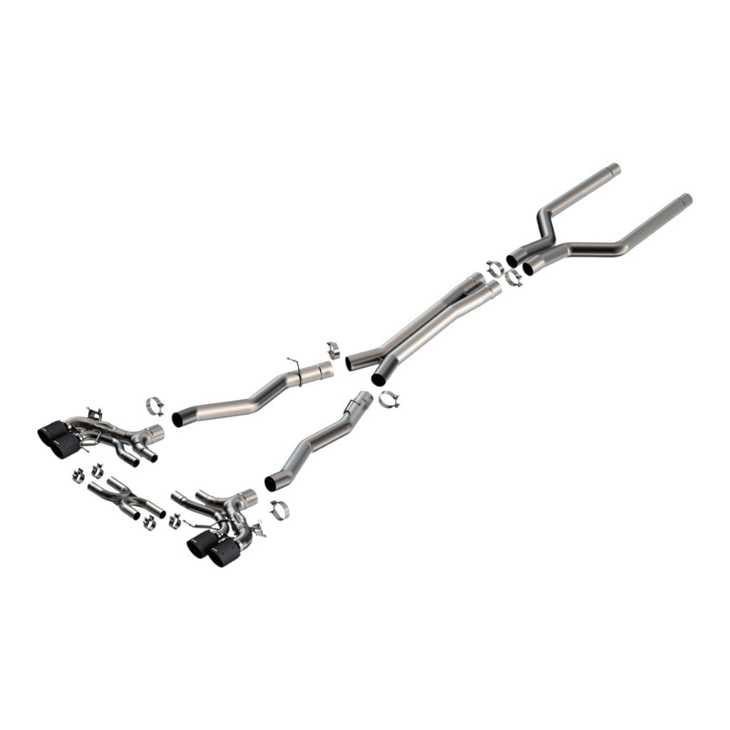 BORLA 140988CFBA Cat-Back Exhaust 3.50", 3.00", 2.00", ATAK (4.5" Carbon Fiber Black Anodized Tips) for BMW M8 (F93) Photo-0