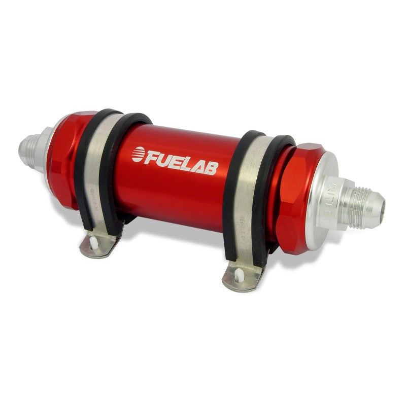 FUELAB 85832-2 In-Line Fuel Filter With Check Valve (10AN in/out, 5 inch 6 micron fiberglass element) Red Photo-0