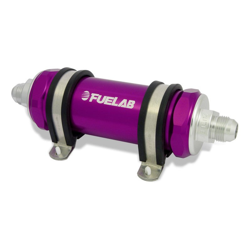 FUELAB 82821-4 In-Line Fuel Filter (6AN in/out, 5 inch 100 micron stainless steel element) Purple Photo-0